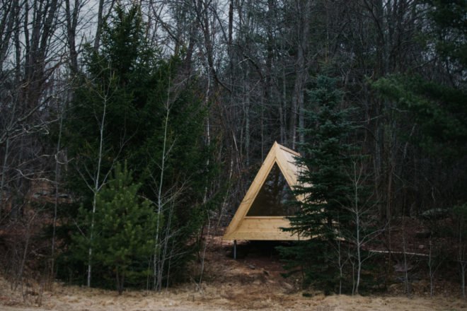 A frame cabin in the woods