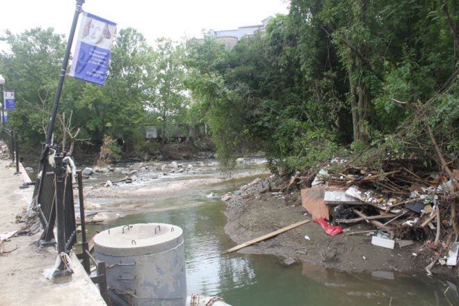 Debris from the flood in the Patapsco River.