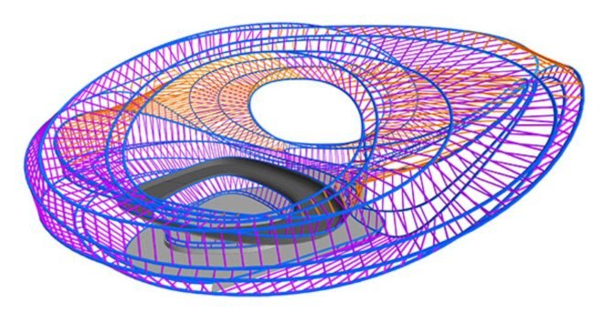 Rendering of handwoven polyethylene structure with curves and openings