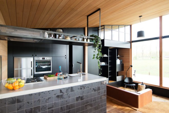 gray-tiled kitchen