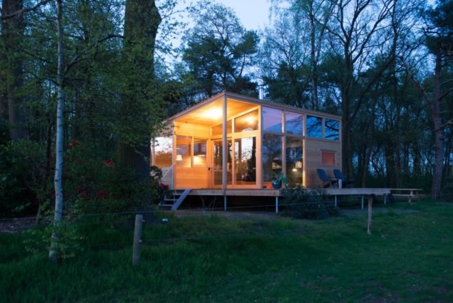 wooden cabin with open deck area