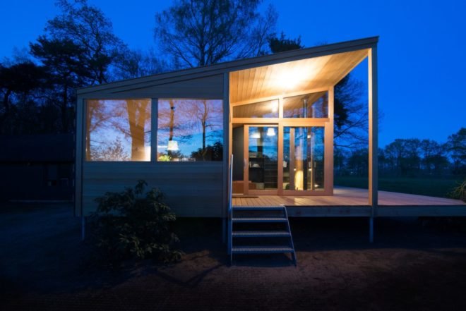 wooden cabin with open deck area