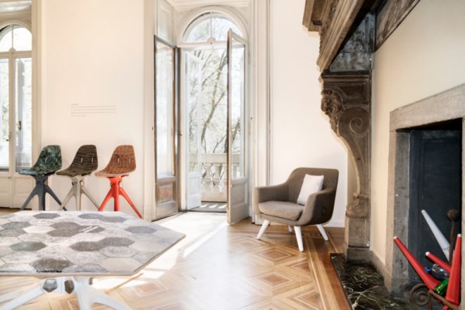 a room with large doorway to an outdoor balcony