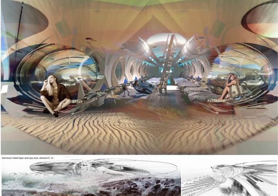 Rendering of inside of hotel, which has underwater views