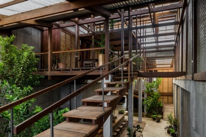 Stairs leading up to home with no walls
