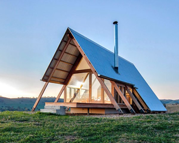 A-frame cabin with steel roofs