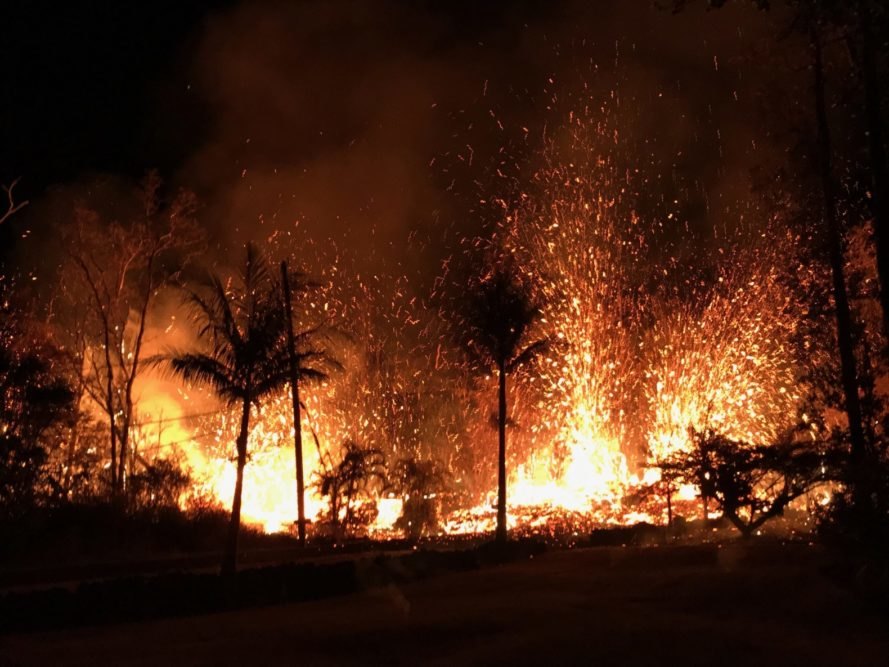 Lava erupts from a fissure that opened up in the wake of the Kilauea volcano eruption