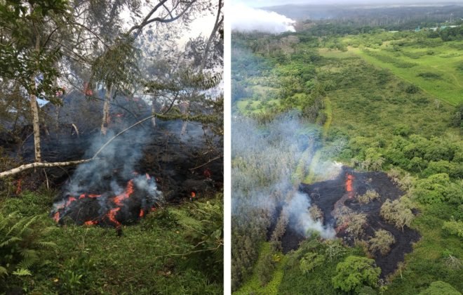 Lava flows from fissures during Hawaii's Kilauea eruption