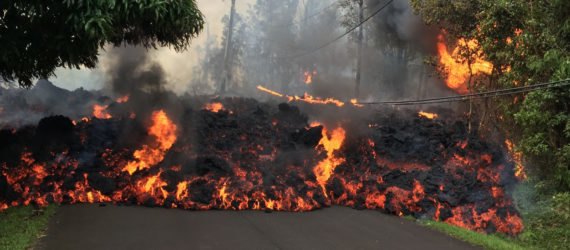 A lava flow in Leilani Estates during the Kilauea volcano eruption