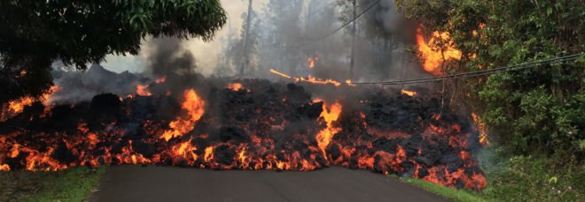 A lava flow in Leilani Estates during the Kilauea volcano eruption