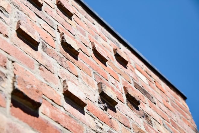 a close-up of a house's brick exterior