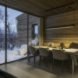 The interior of a wooden cabin