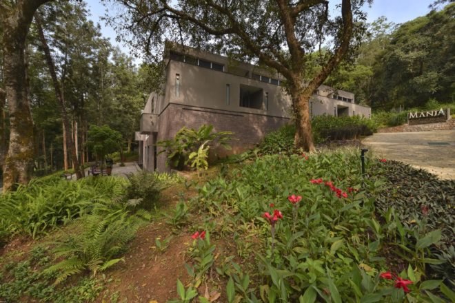 Exterior of the spa on a small hill