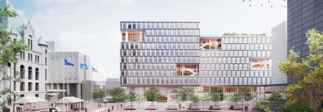 Rendering of the exterior of the building