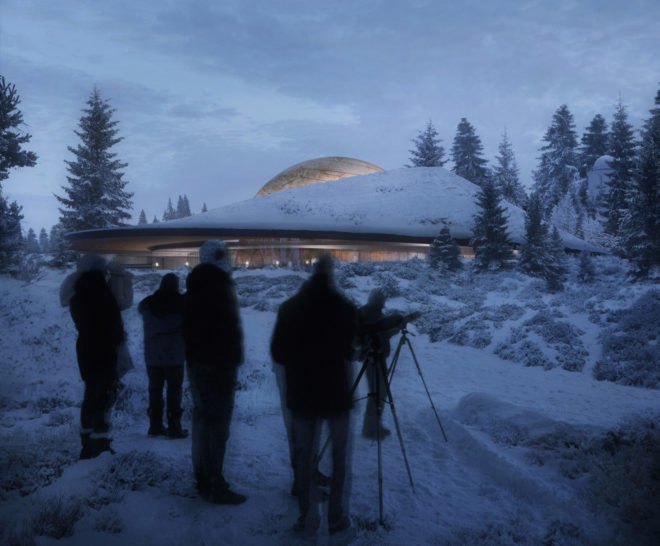 forest path to planetarium Norway Planetarium by Snøhetta