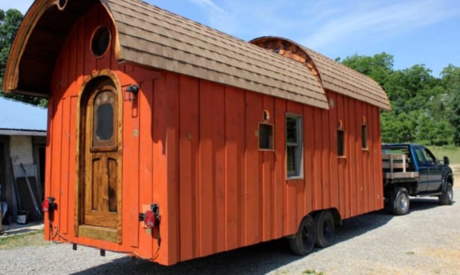Wooden caravan on wheels