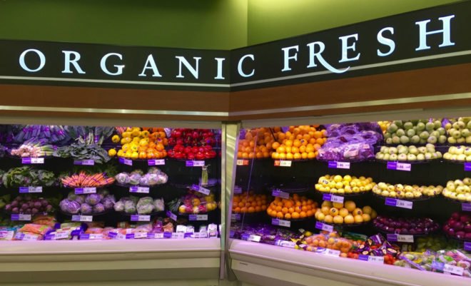 organic vegetable section of grocery store