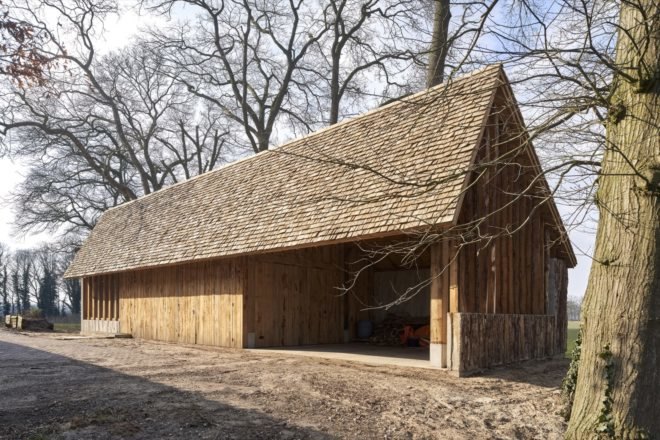 Shot of a barn's shingled roof