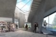 Rendering of people walking around the library