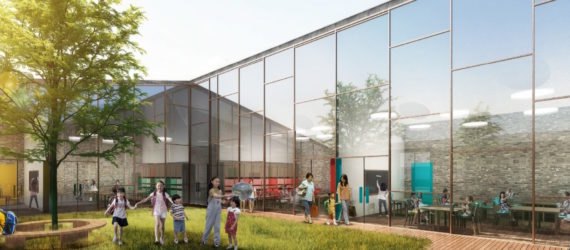 Rendering of children playing outside the school