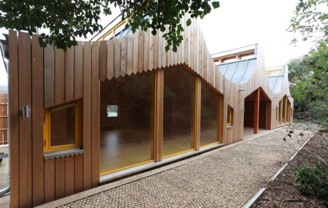 Back view The Wooden Classroom by Studio Weave