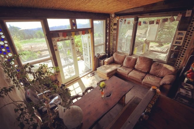 an interior living space with furniture