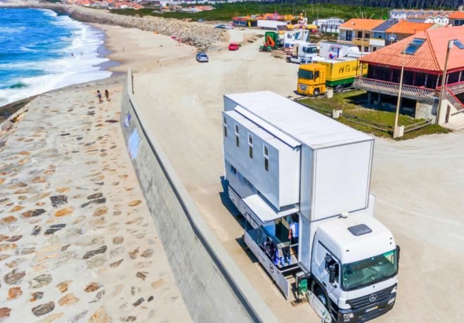 Truck Surf Hotel parked on the beach