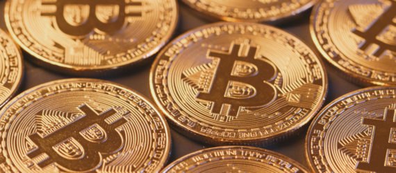 Several golden bitcoins