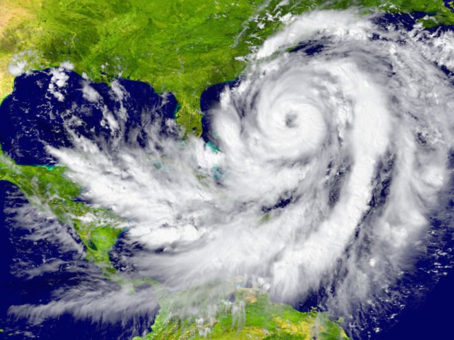 Satellite image of large hurricane between Florida and Cuba