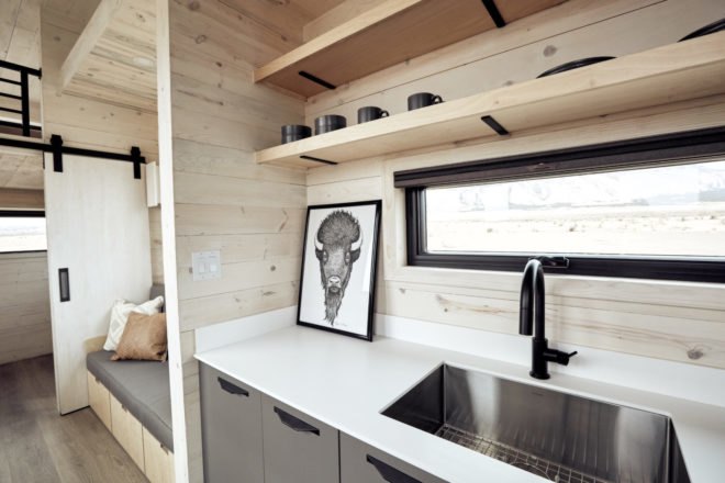 kitchen space in the Land Ark RV