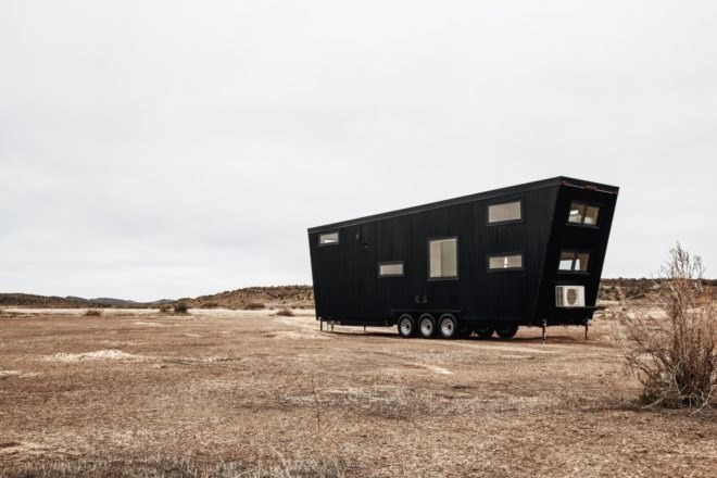 Black RV on wheels
