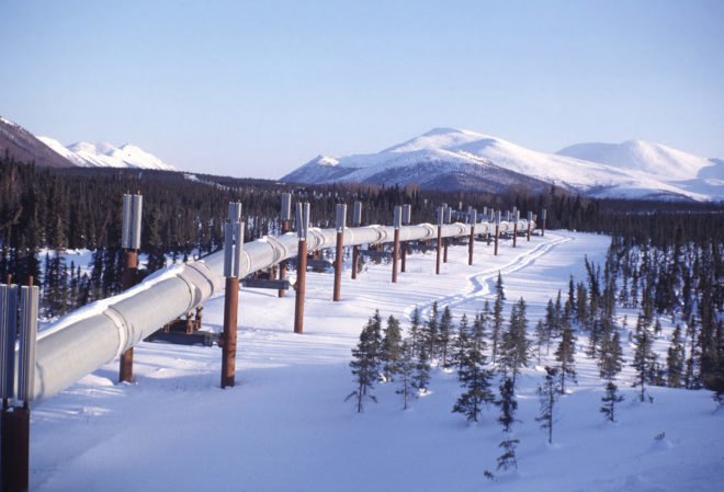 Pipeline with mountains in the background