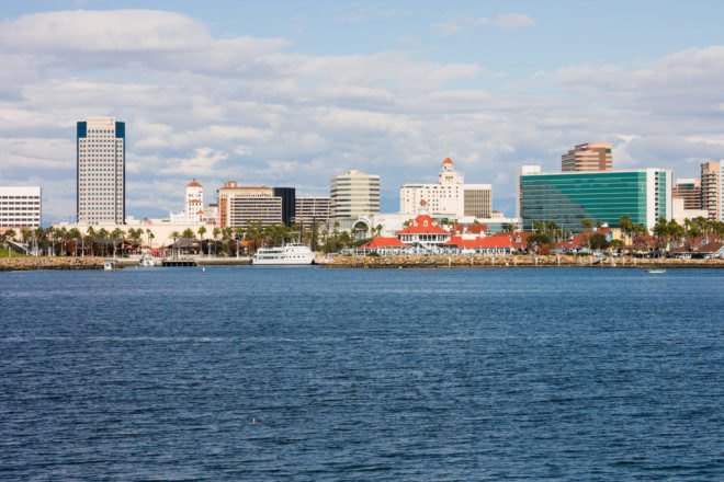 Clouds covering skyline of Long Beach
