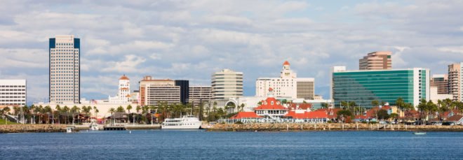 Clouds covering skyline of Long Beach