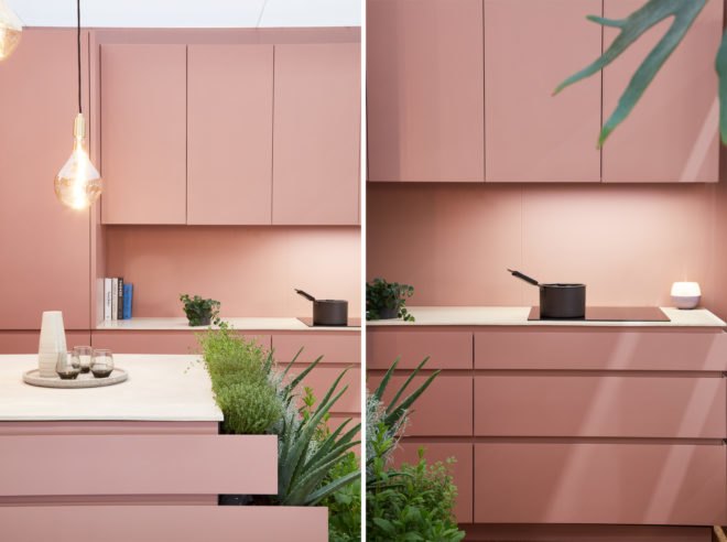 rose colored kitchen with sink