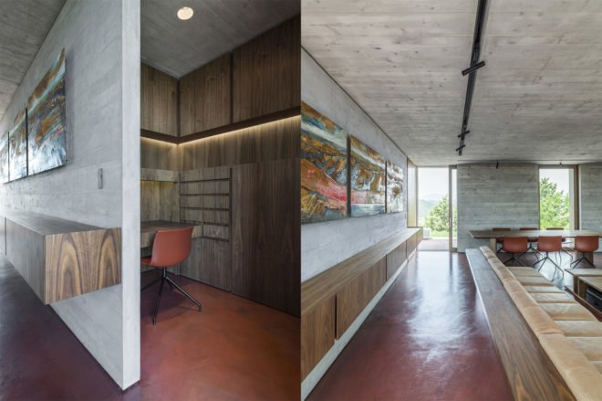 walnut paneled home office and hallway