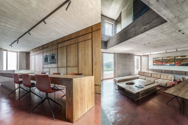 kitchen with wooden table and modern chairs
