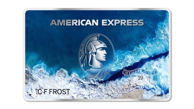 American Express credit card with ocean waves background