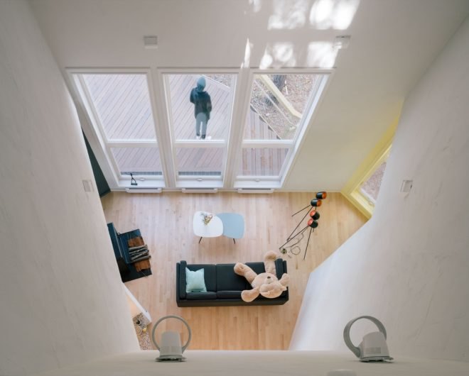 looking down at the living space