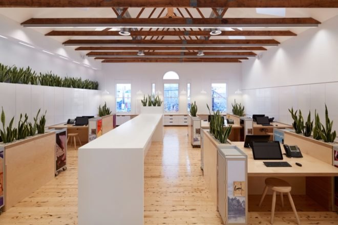 open office interior with wood floors