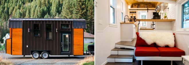 the exterior and interior of the tiny home