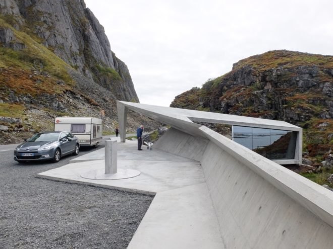 parking area of concrete rest area in the mountains