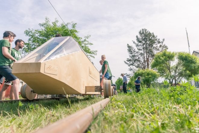 Biodegradable vehicle on tracks