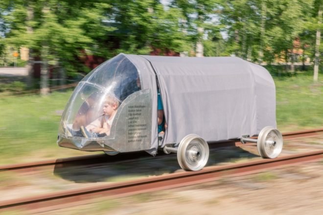 Biodegradable vehicle on tracks