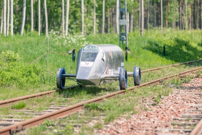 Biodegradable vehicle on tracks