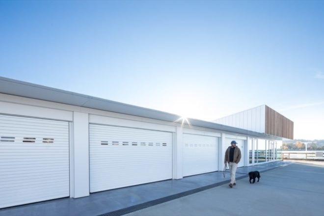 Line of garages in the building