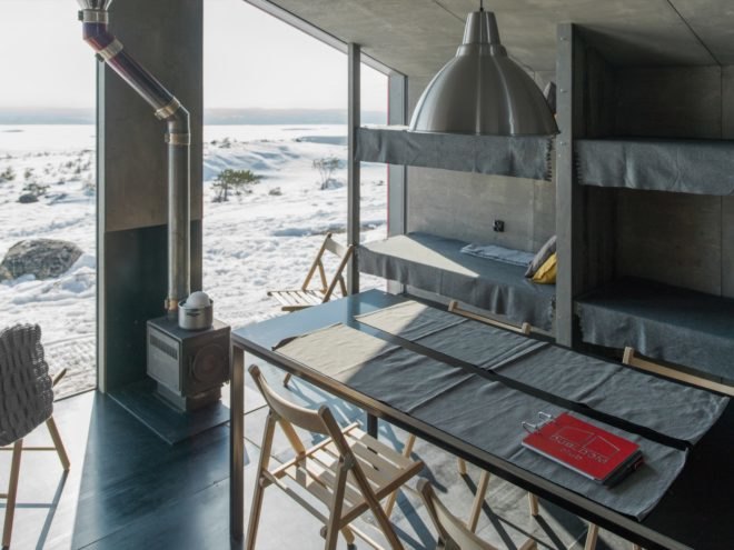 table and stove in central space