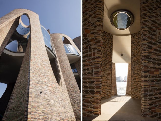 looking up the facade and the interior
