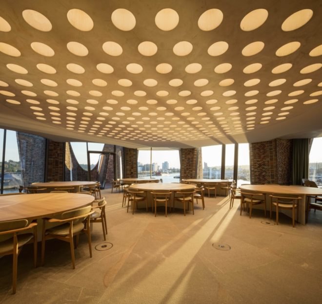 circular lighting and tables