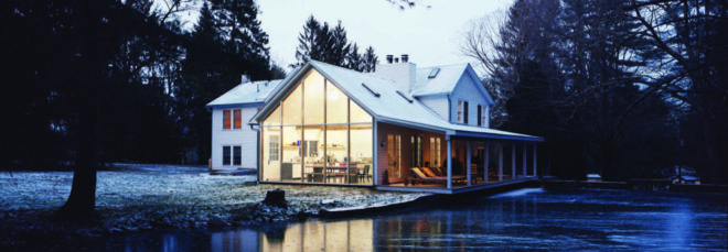 Exterior of the home which sits near a creek